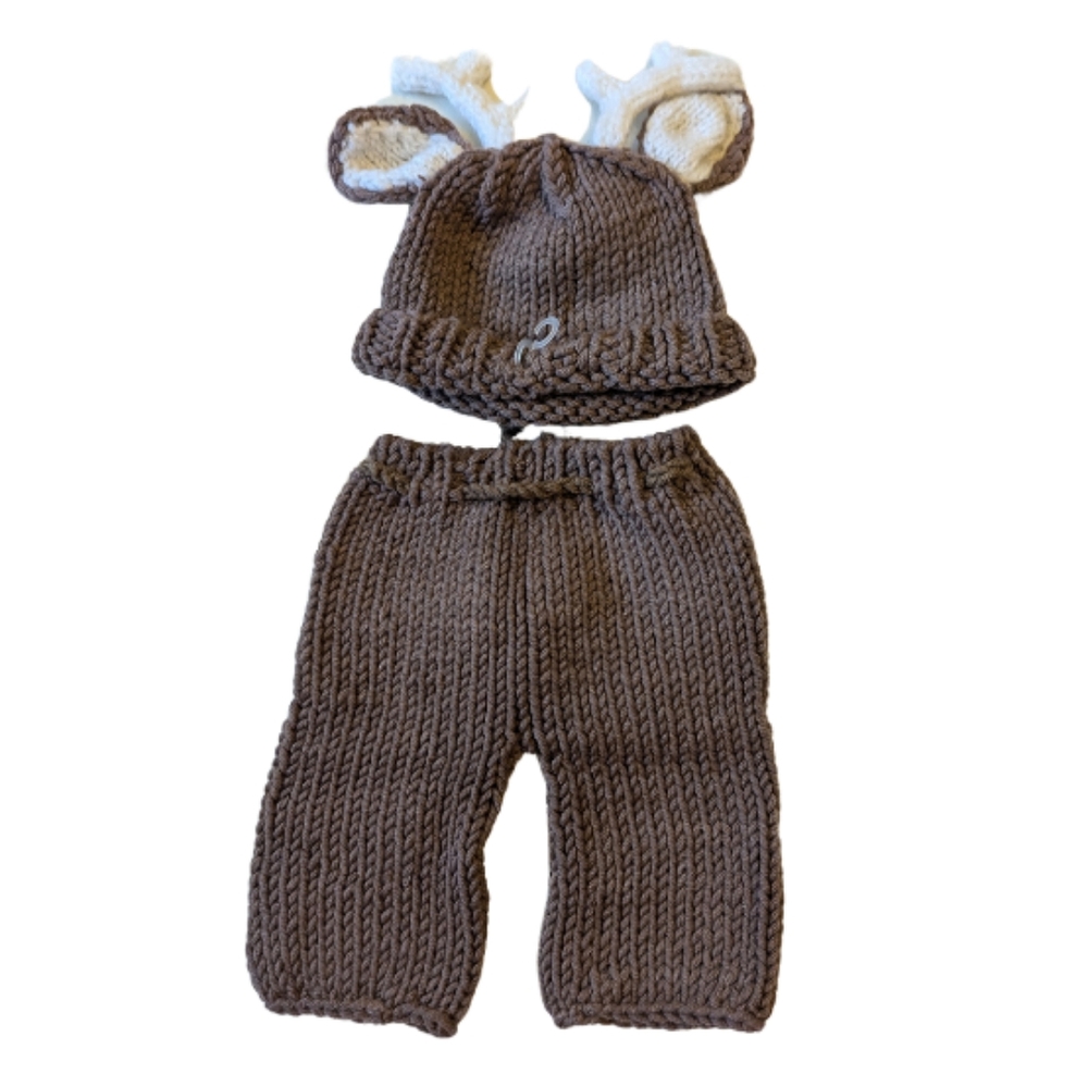 Handmade OOAK size 6-9 months deer knit pants & hat NWOT